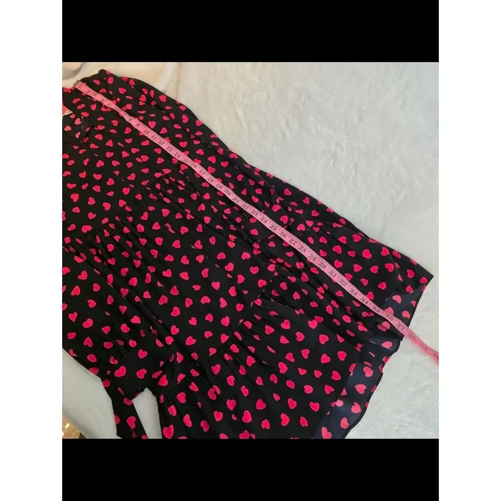 Kate Spade New York Black Pink Heart Print Tie Neck Dress Size 8